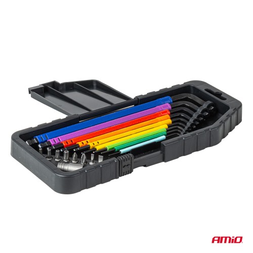 Amio – Κλειδιά Allen Imbus CR-V 1.5-10mm με Μύτες & Αντάπτορα Heavy Duty για Σταθερή Τοποθέτηση Εργαλείου & Καθημερινή Χρήση – Σετ 18 Τεμ. (04787/AM)