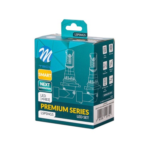 M-Tech - Λάμπες LED HB3 τύπου Premium Smart Next Generation Series με Canbus και CSP3570, τάση λειτουργίας 12V, ισχύ έως 35W, φωτεινότητα έως 5000lm και χρώμα 6000K, για φανάρια με προτζέκτορα - 2 τεμ. (LSPSNG5/MT)