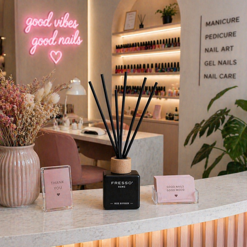 Fresso - Αρωματικό Χώρου με Στικ Amora 100 ml Premium Home Reed Diffuser με FlowScent, Μαύρο Γυάλινο Μπουκάλι και Μαύρα Στικ από Fiberglass - 1 Τεμ. (390013/FRE)